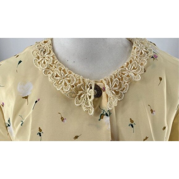 Vtg Leslie Fay Women's Floral Yellow Blouson Dress Sz 12 Flowy Retro Modest - Picture 4 of 8